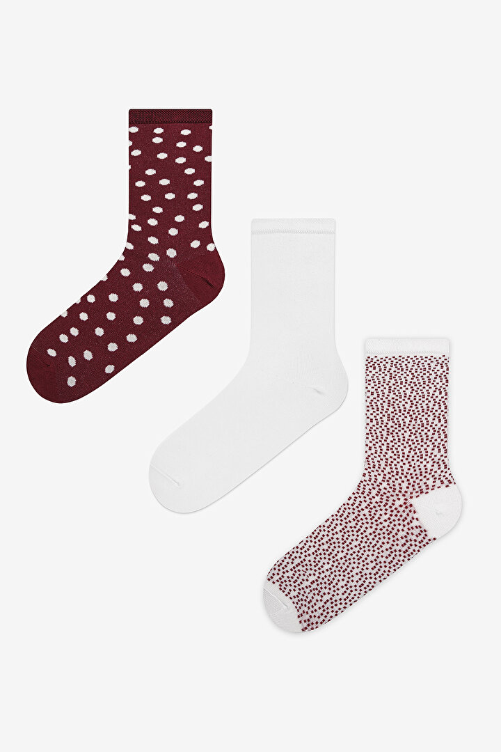 Dotted 3lü Bordo Çok Renkli Soket Çorap - 1