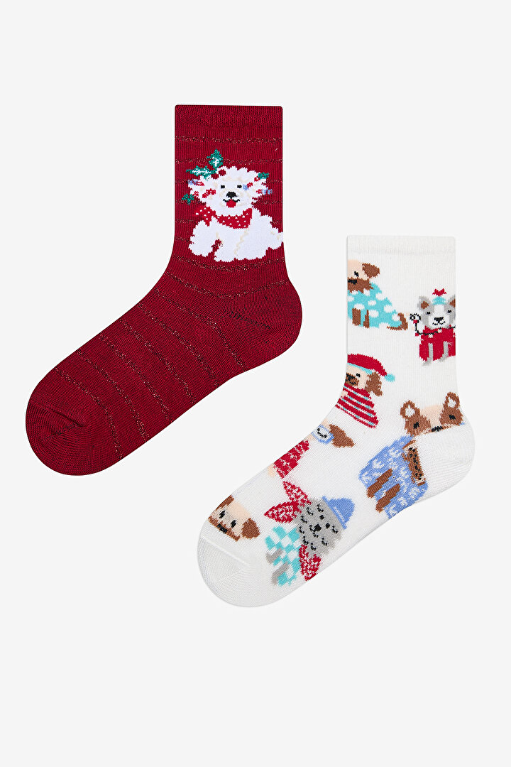 Girls Dog Multi Colour 2in1 Socket Socks - 1