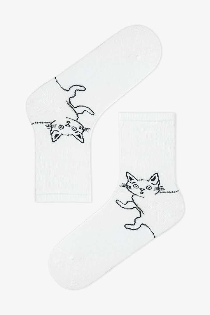 3 Çift Pamuklu Kedi Desenli Soket Çorap - 2