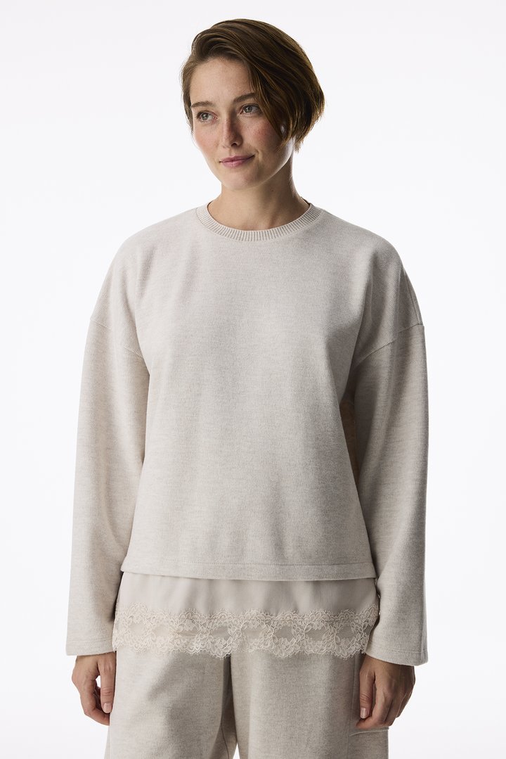 Beige Melange Lace Detailed Warm Long Sleeve Blouse - 2
