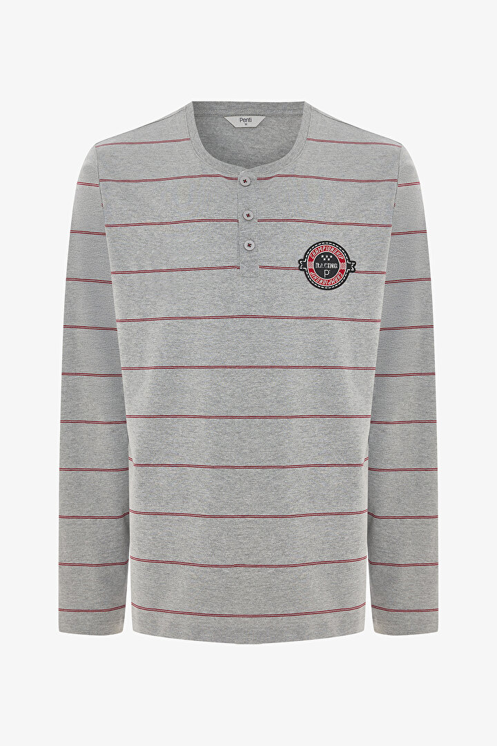 Melanj Erkek Çizgili Oversize Pijama Takımı - 2