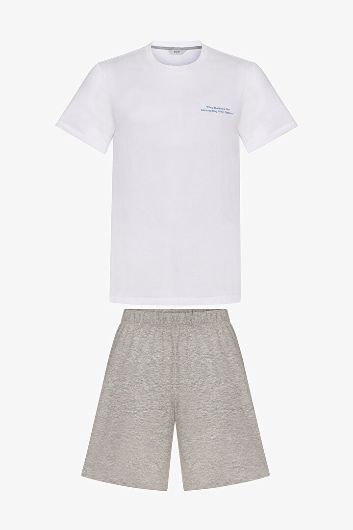 Erkek Renkli Calm Grey Şortlu Pijama Takımı - 1