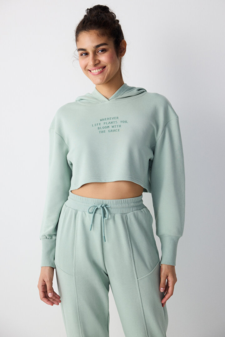 Rib Detailed Light Green Sweatshirt - 1