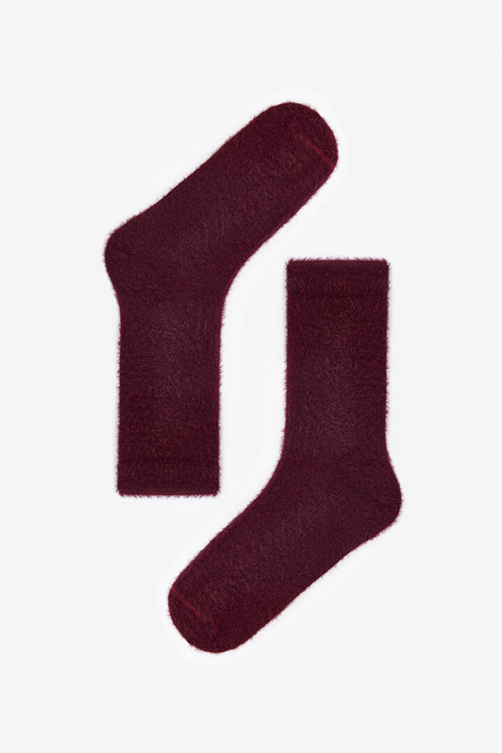 Bordo Warm Fuzzy Soket Çorap - 1