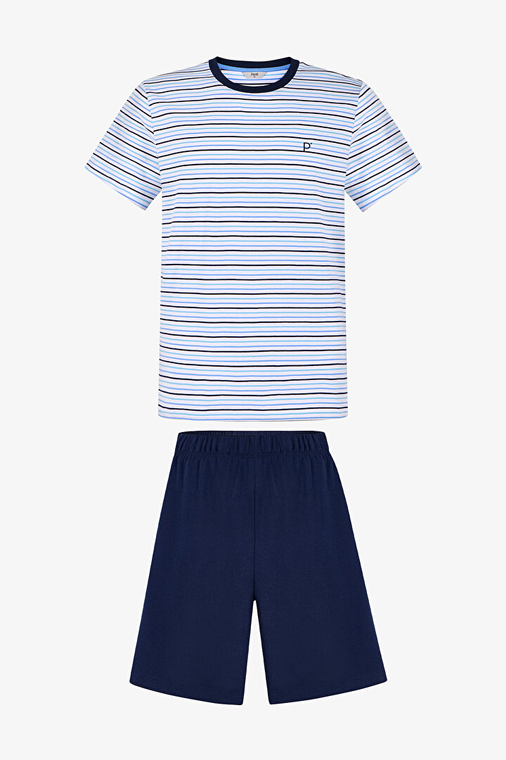 Erkek Renkli Sail Line Şortlu Pijama Takımı - 1