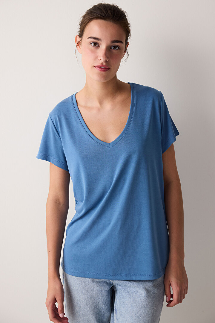 V Neck Modal T-Shirt - 1