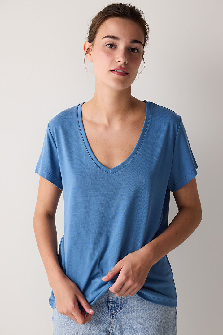 V Neck Modal T-Shirt - 2