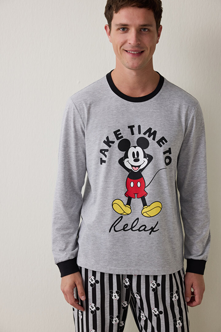 Gri Melanj Erkek Mickey Mouse Uzun Kollu Pijama Takımı - 2