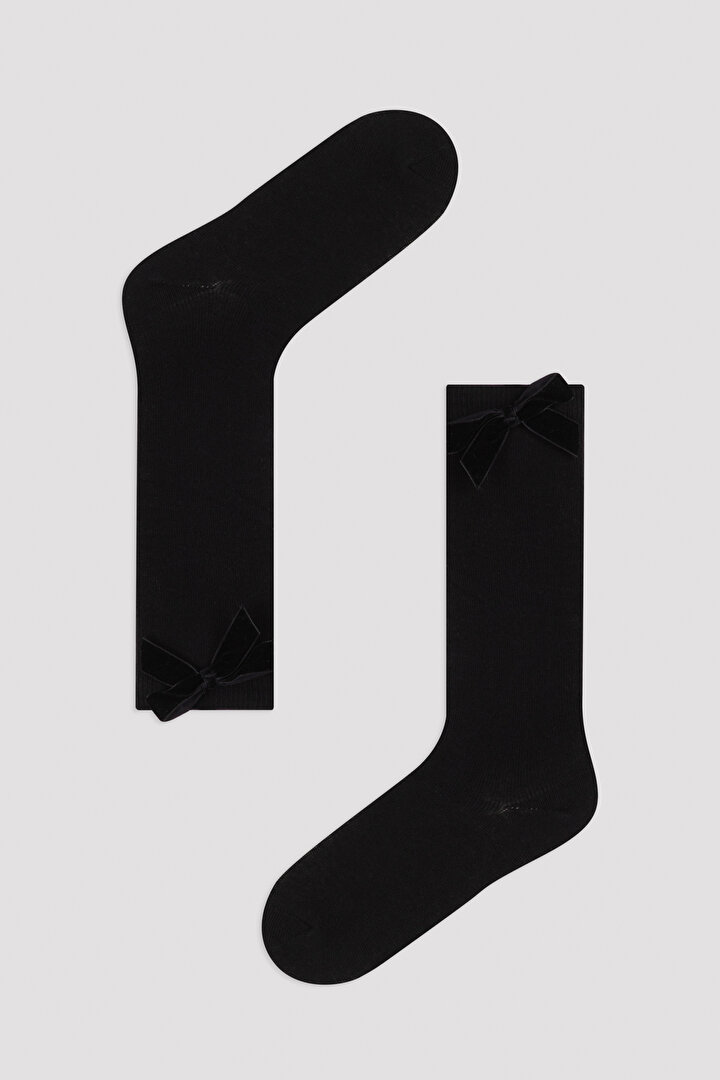 Black Girls Siyah Ribbon Pants Socks - 1