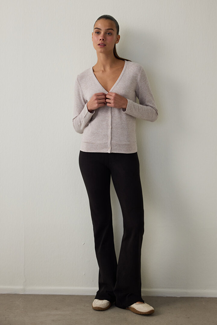 Black Thermal Effect Velvet Texture High Waist Flare (Spanish Leg) Leggings - 2