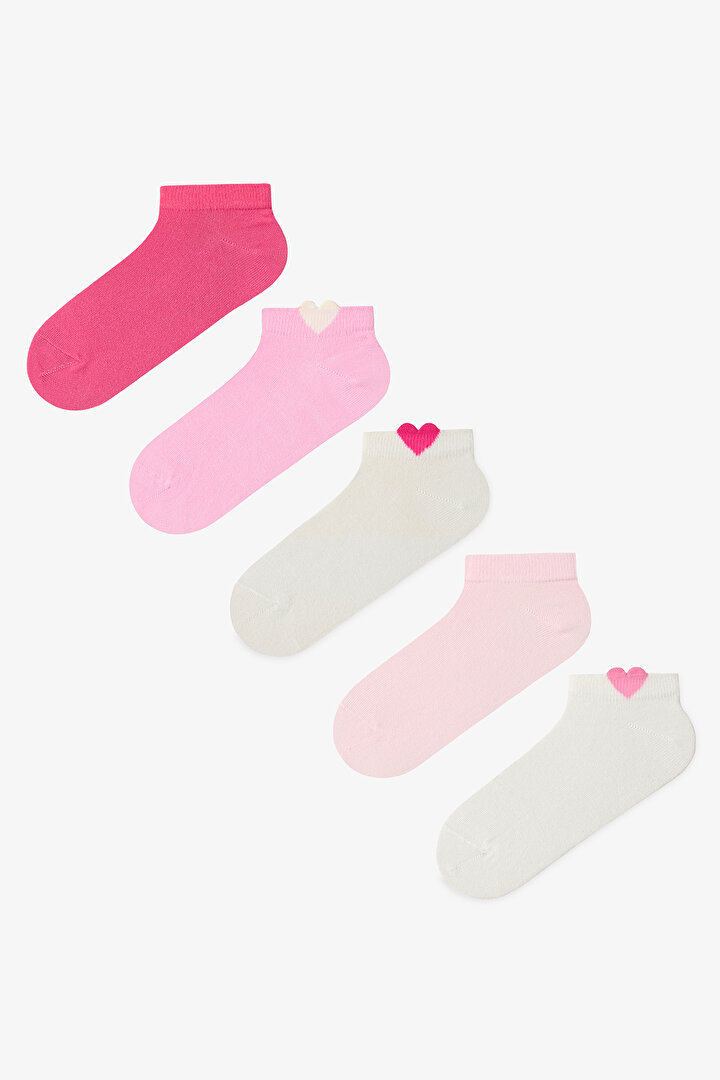 White Pink Heart Drop 5in1 Liner Socks - 1