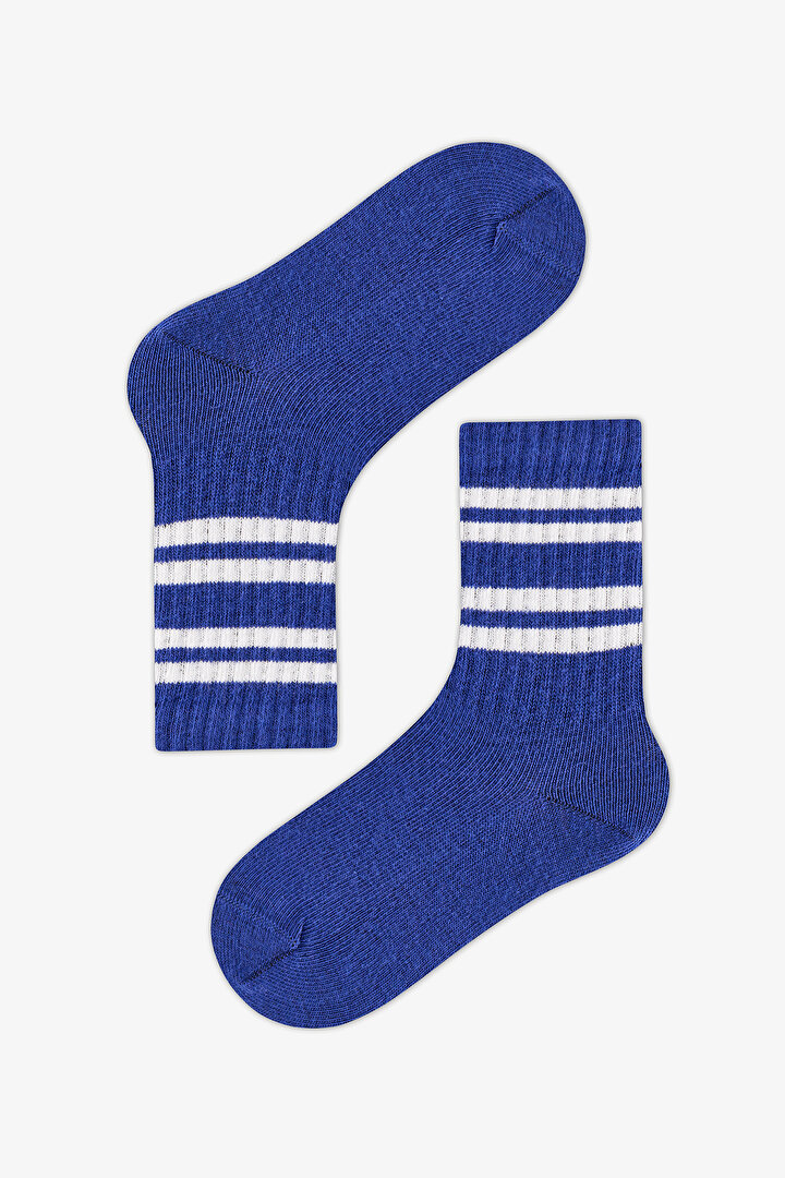 Boys' Blue Sailor Stripes Striped Cotton 3 Pack Ankle Socks - 2