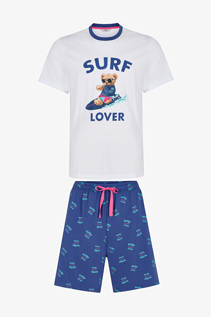 Erkek Renkli Surf Lover Şortlu Pijama Takımı - 1