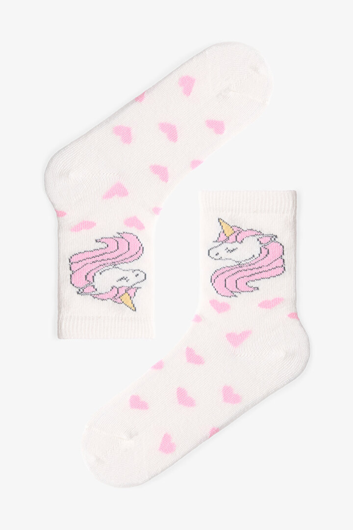 Çok Renkli Kız Çocuk Heart Stripe Unicorn 4lü Soket Çorap - 2
