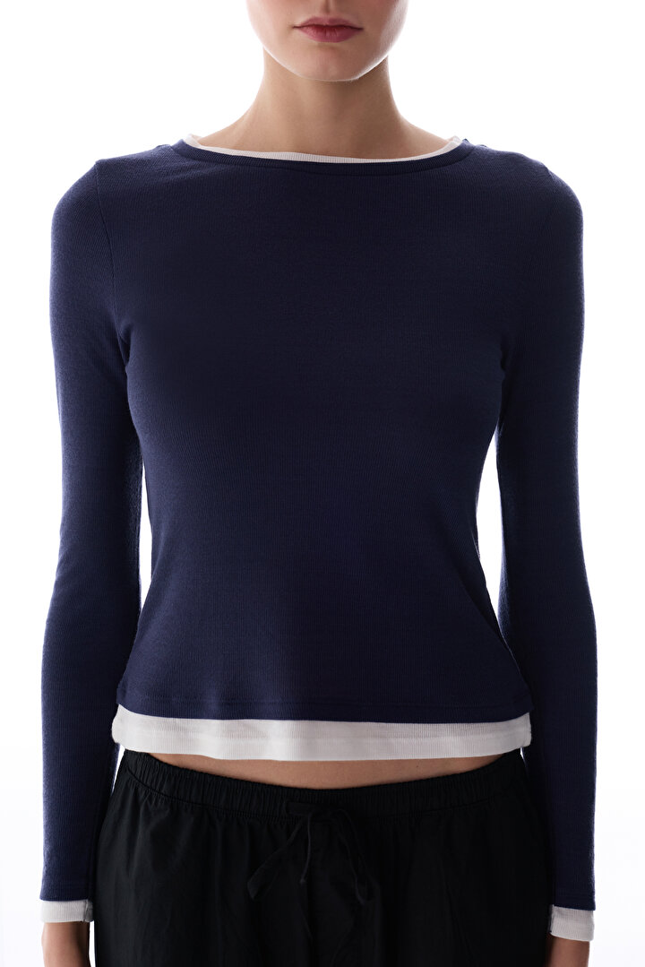 Lacivert Nefes Alabilir Uzun Kollu Basic Üst - 2