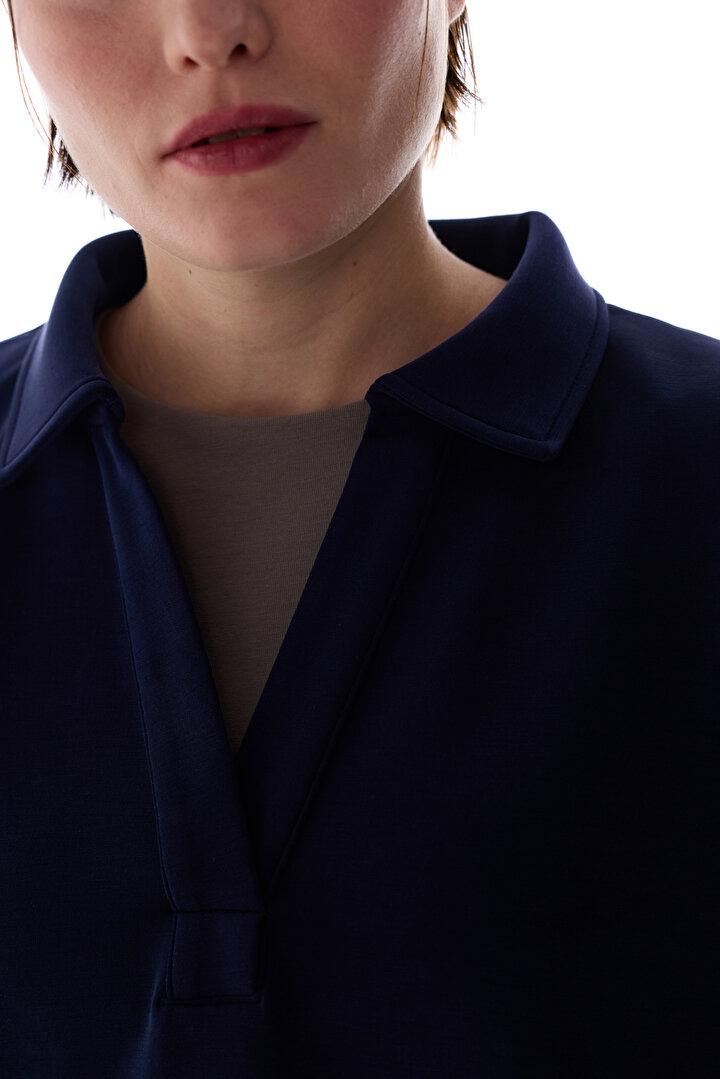 Navy Polo Neck Modal Sweatshirt - 2