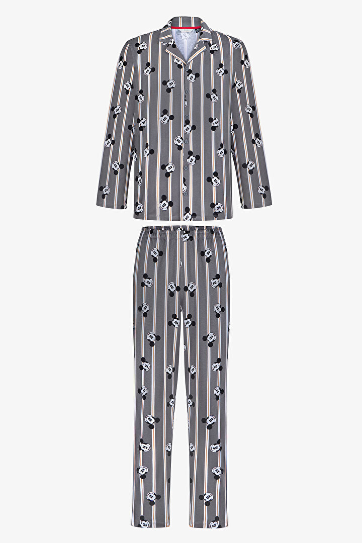 Erkek Renkli Lic-Mickey Gömlek Pijama Takımı - 1