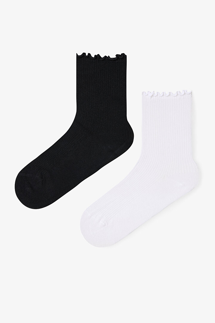 2 Çift Modal Karışımlı Klasik Fırfırlı Soket Çorap - 1