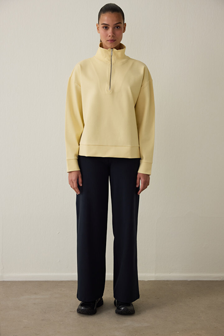 Sarı Front Zip Detail Sweatshirt - 2