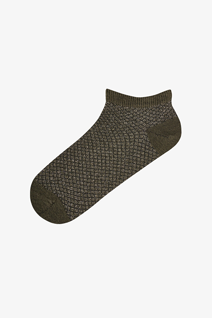 Kahve Siyah Parlak Pattern Pamuklu Simli 3 Çift Patik Çorap - 2