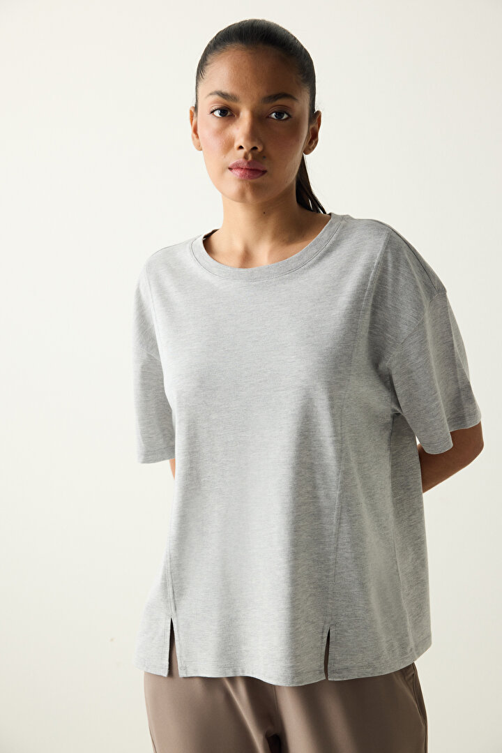 Sporty Stitched Grey Melange Tshirt - 2