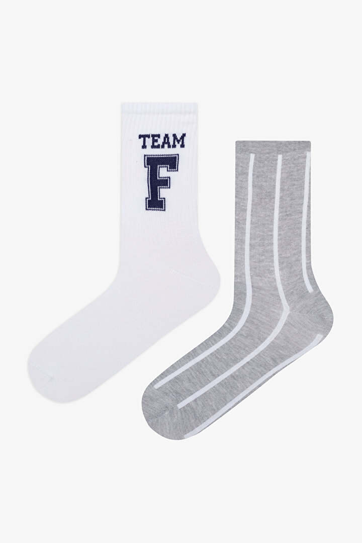 Man Football 2in1 Grey White Socket Socks - 1