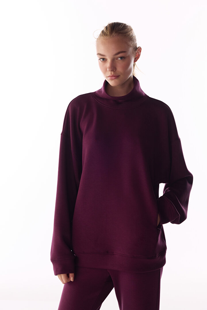 Bordo İpeksi Dokunuş Silky Touch Rahat Yaka Sweatshirt - 1