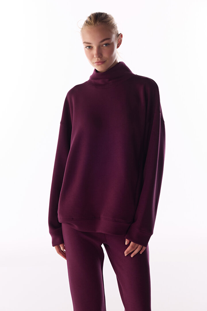 Bordo İpeksi Dokunuş Silky Touch Rahat Yaka Sweatshirt - 2