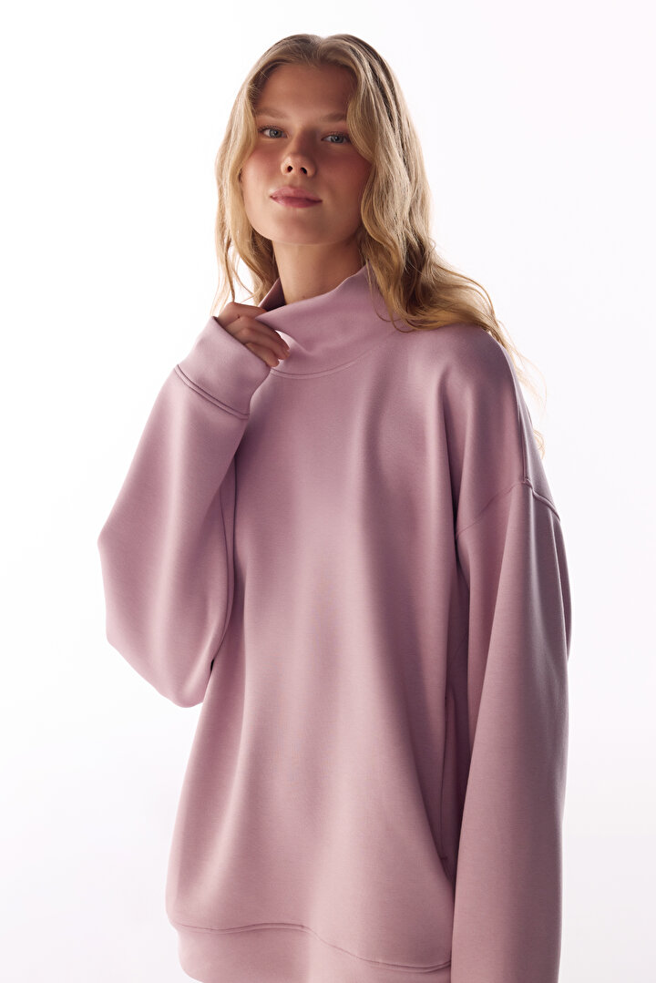 Pembe İpeksi Dokunuş Silky Touch Rahat Yaka Sweatshirt - 2