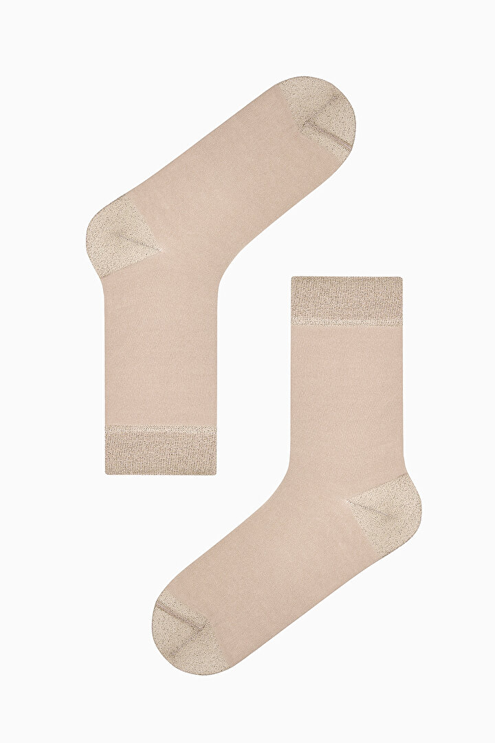 Shiny Ankle Beige White 2in1 Socket Socks - 2