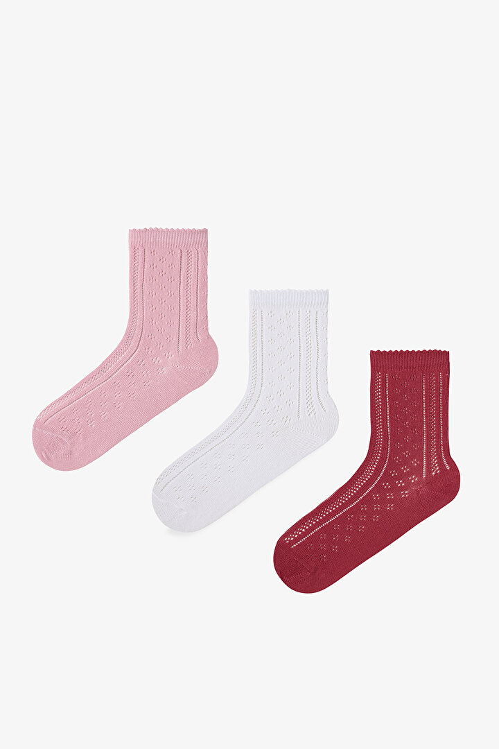 Bordo - Multi Knit Grace 3'lü Soket Çorap - 1