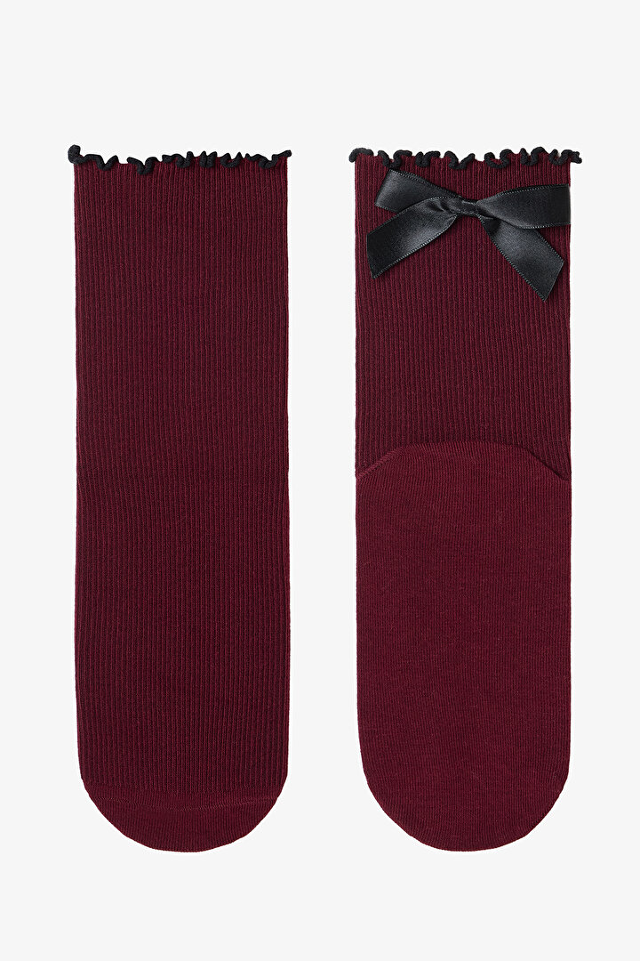 Pamuklu Kurdele Detaylı Fırfırlı Soket Çorap - 1