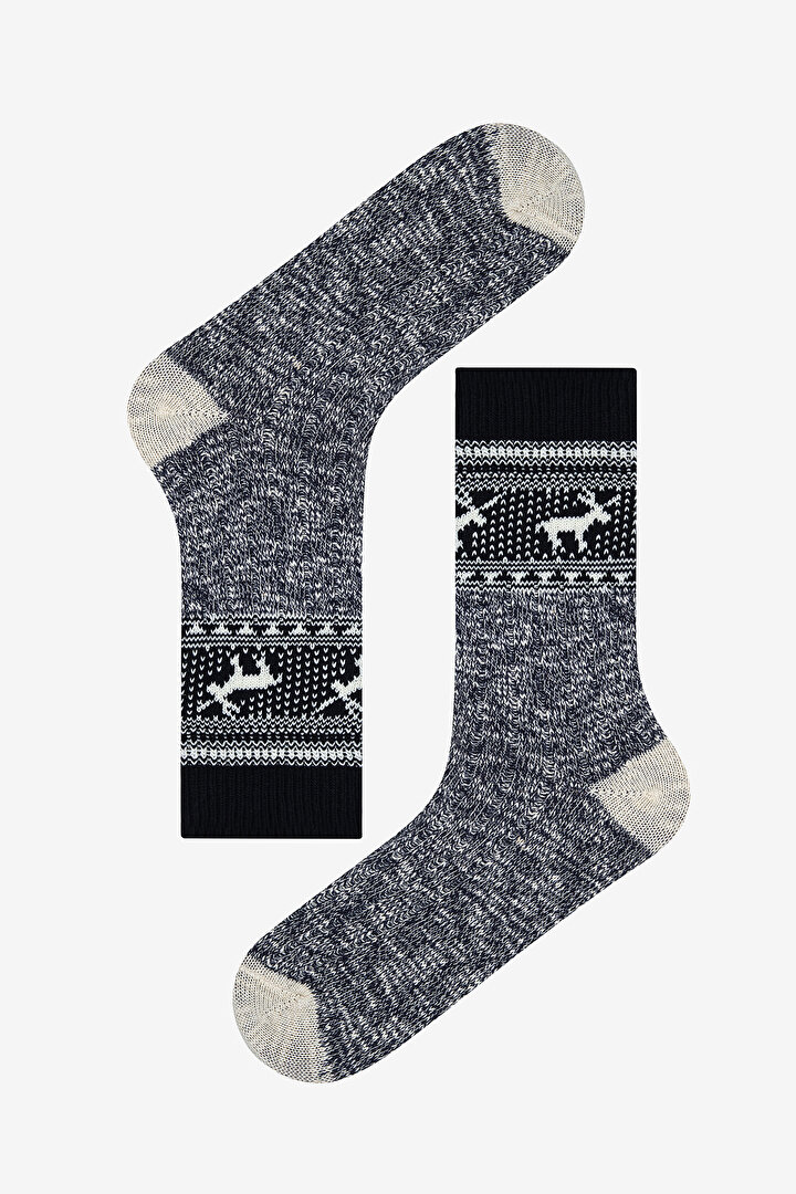 Erkek New Year Thick Lacivert Soket Çorap - 1