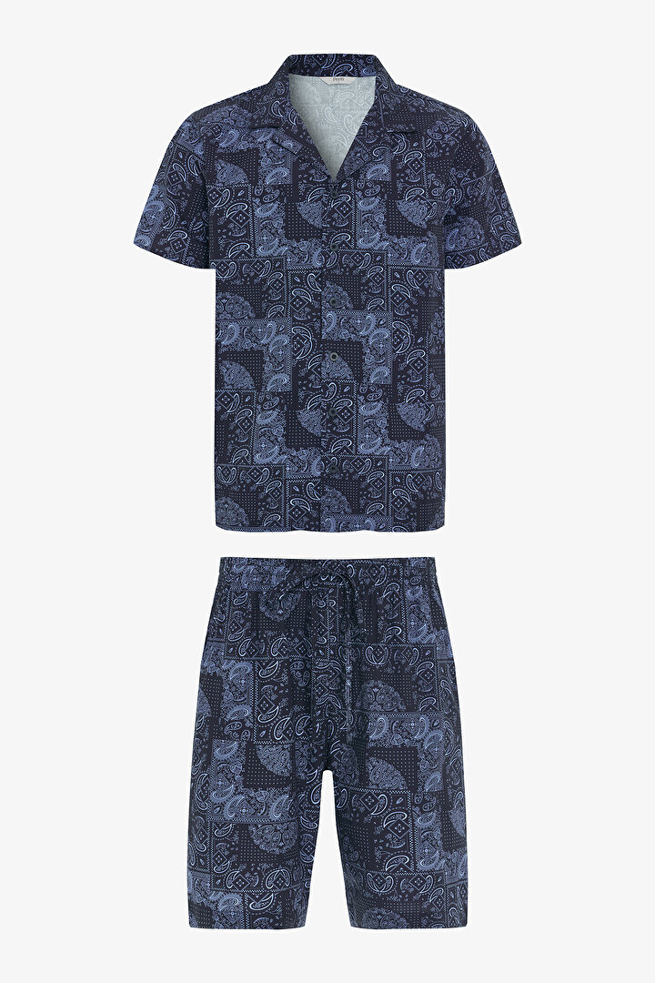 Ethnic Paisley Gömlekli Çok Renkli Pijama Takımı - 1