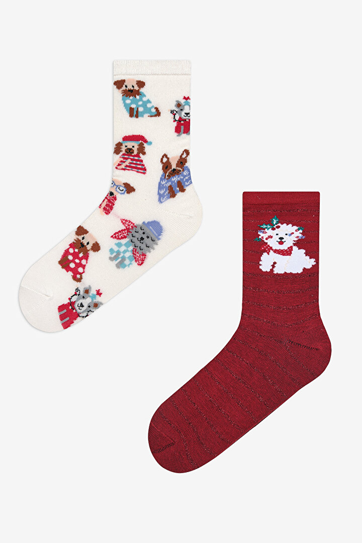 New York Puppy 2in1 Red White Socket Socks - 1