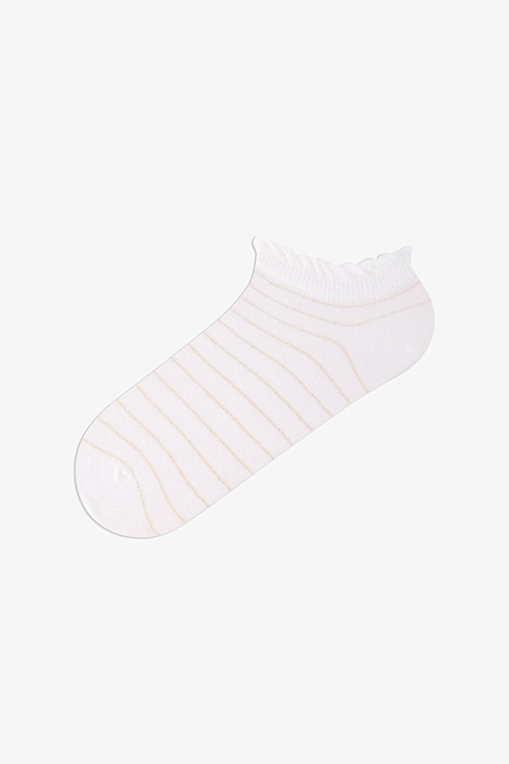 5 Çift Burun Dikişsiz Pamuklu Renkli Simli Çizgi Desenli Patik Çorap - 2