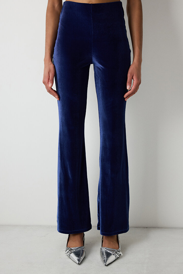 Velvet Navy Blue Flare Pants - 1