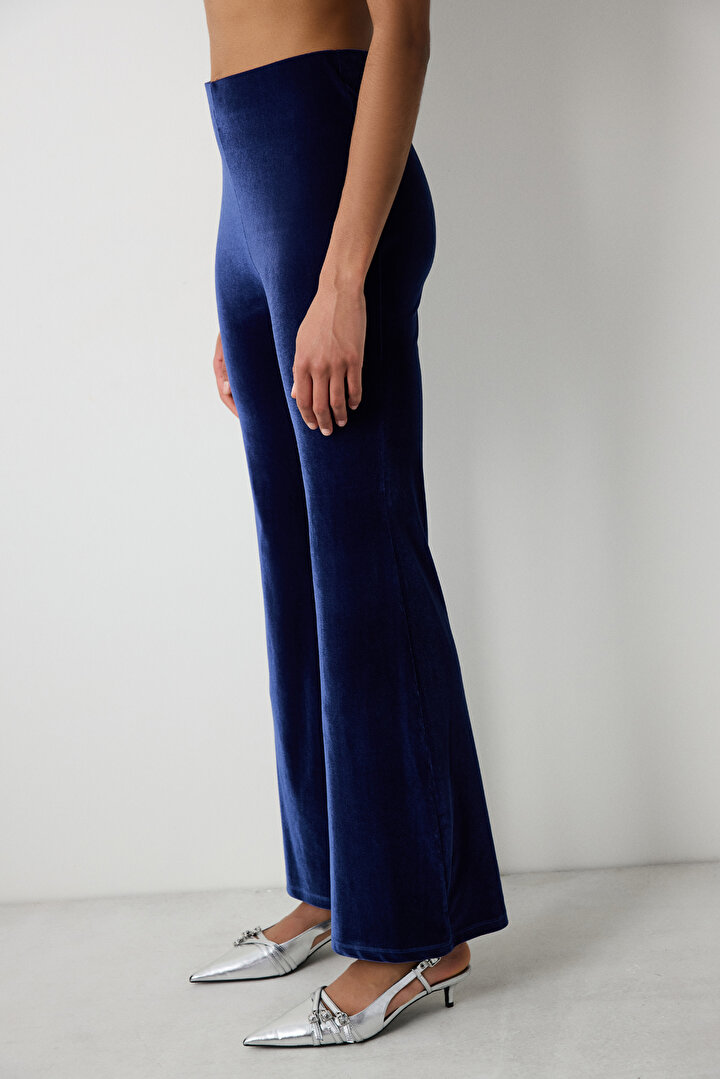 Velvet Navy Blue Flare Pants - 2