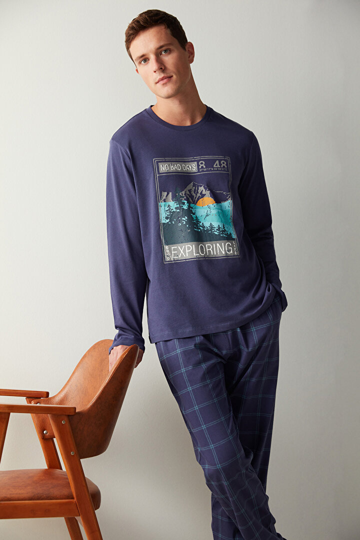 Erkek Explore Pantolon Mavi Pijama Takımı - 2