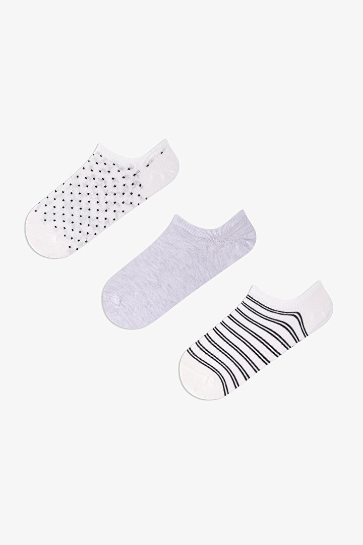 3 Çift Burun Dikişsiz Puantiye ve Çizgi Desenli Sneaker Çorap - 1