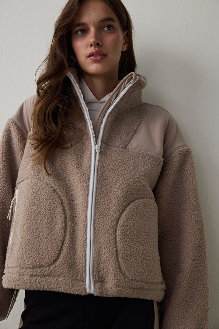 Beige Thermal Effect Zippered Polar Jacket - 2