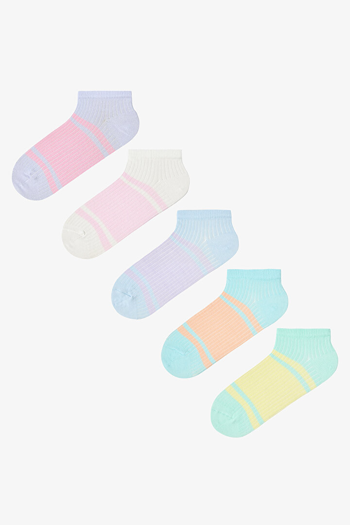 5 Pairs Cotton Colorful Footie Socks - 1
