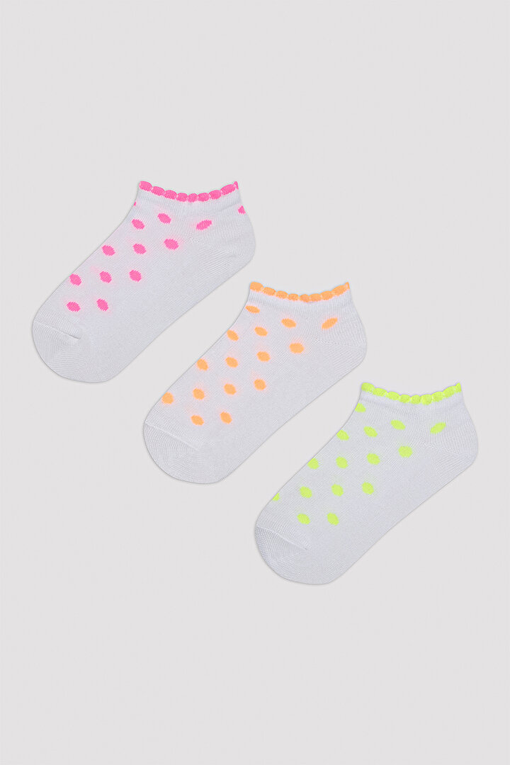 Kız Çocuk Neon Dots Beyaz 3lü Patik Çorap - 1