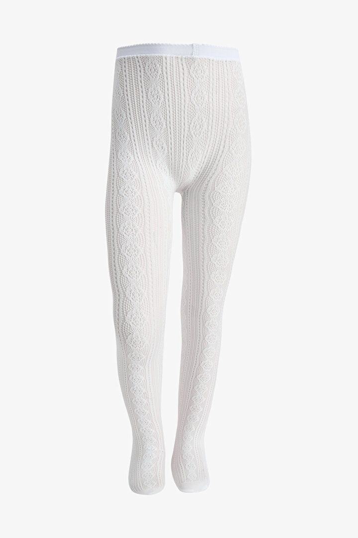 Girls White Pretty Daisy Fishnet Tights - 1