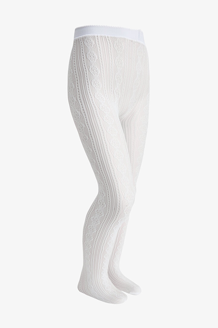 Girls White Pretty Daisy Fishnet Tights - 2