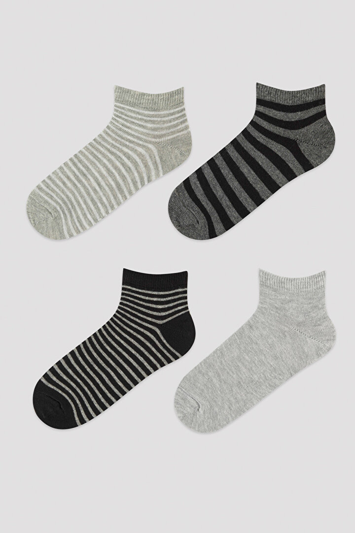 Çok Renkli Boys Deep Siyah 4lü Patik Çorap - 1