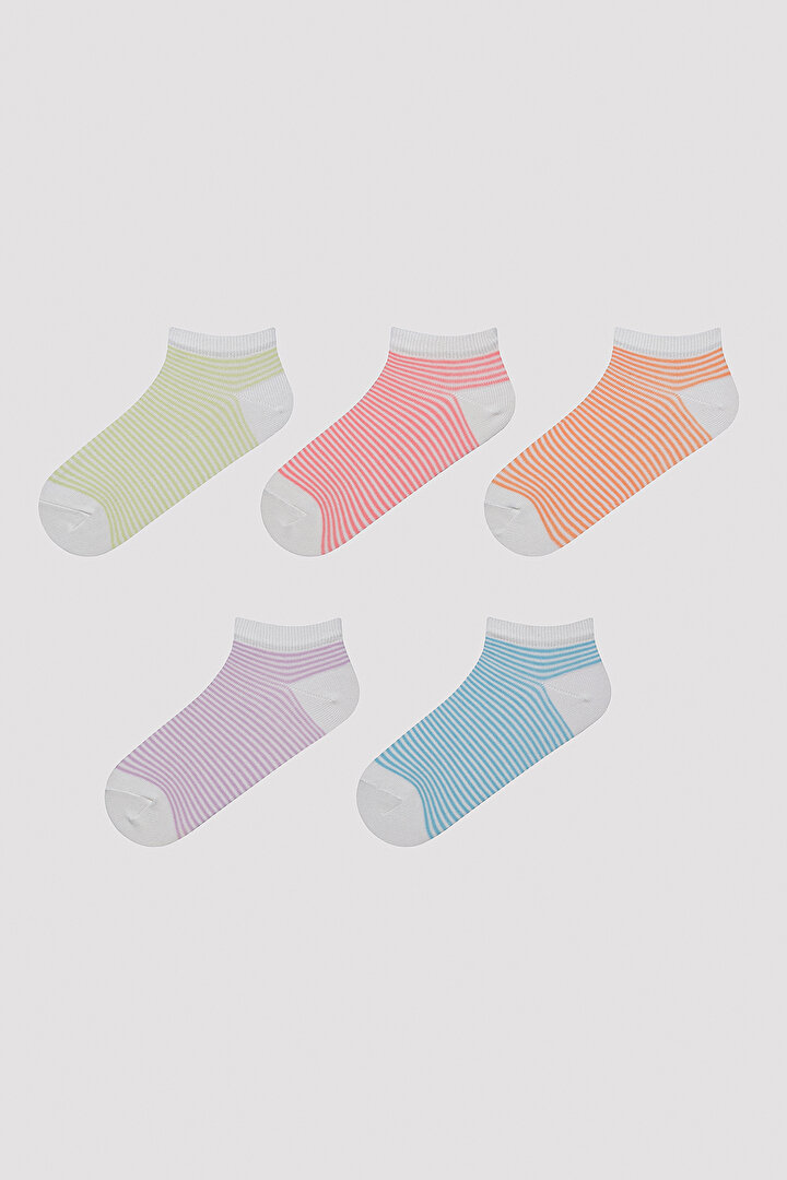 Multicolored Stripe Çok Renkli 5li Patik Çorap - 1
