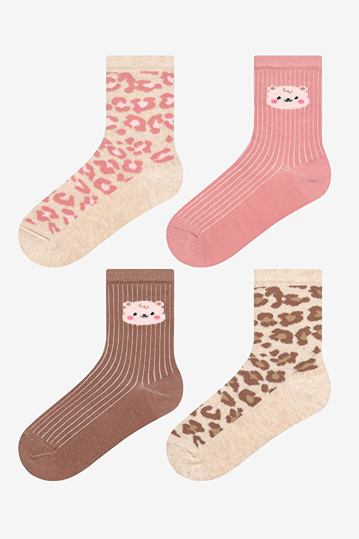 Girls Leopard 4in1 Multi Colour Socket Socks - 1