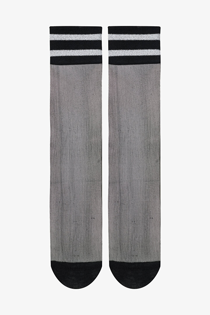 Stripe Tül Siyah Soket Çorap - 1