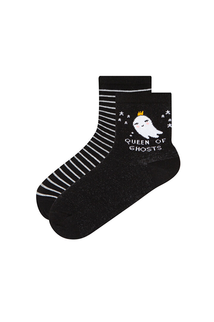 Siyah Queen Ghost 2Li Soket Çorap - 1